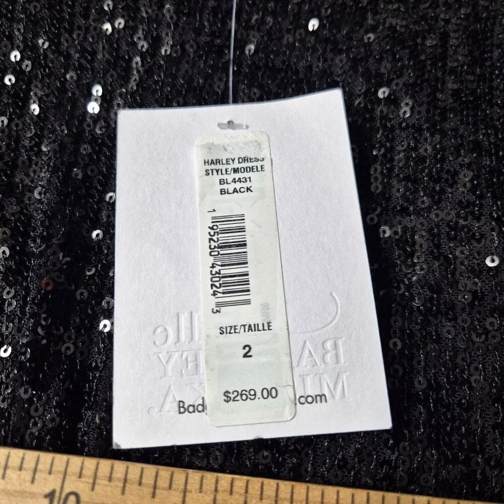 Bell Badgley Mischka Dress Women's Size 2 Sequin Sheath Dress Long sleeve (47) - Picture 8 of 11